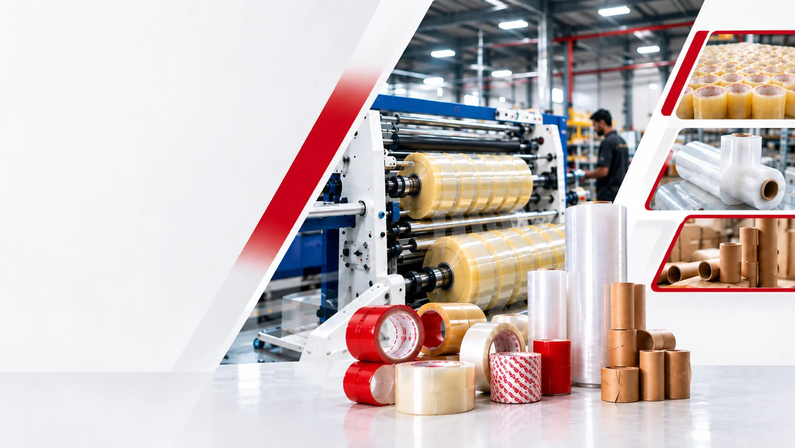 PowerTape52 tapes, stretch film and paper cores on the slitting line